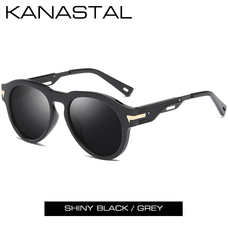 ShinyBlack KANASTAL классические мужские поляризованные солнцезащитные очки Женские винтажные брендовые дизайнерские солнцезащитные очки ретро-оттенки очки Oculos de sol UV400 - Цвет линз: ShinyBlack