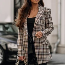 2021 Spring and Autumn New European and American Style Fashion Plaid Slim Printed Blazer Women's Clothing