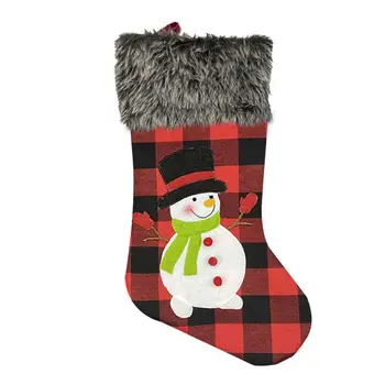 

Creative Christmas Plaid Stockings Santa Claus Pattern Gift Border Xmas Character Christmas Decor Pendant Fireplace NEW 2020