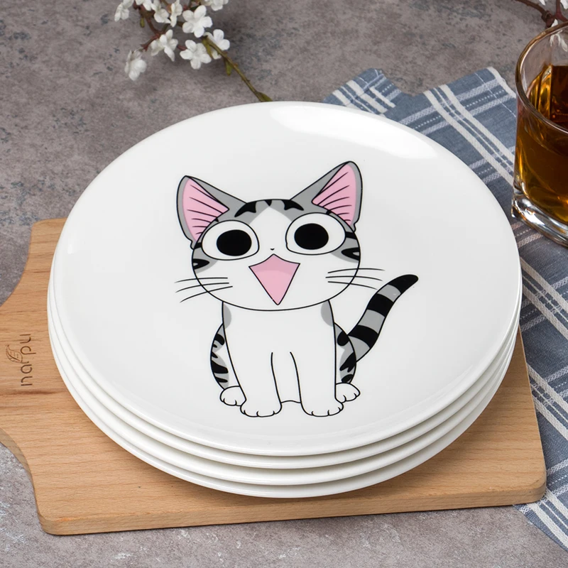 Cute cat Cartoon Dessert Spaghetti plate Ceramic soup plate steak fruit dish Child dishes Porcelain Tableware Platter China