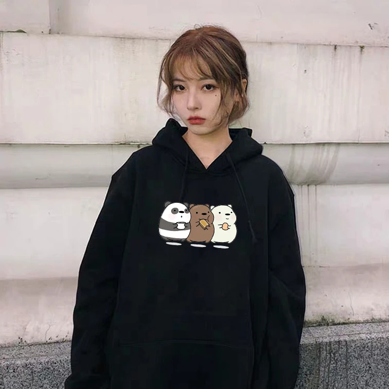 Harajuku худи Для женщин со смешными героями из мультфильмов мы вся правда о медведях с капюшоном Повседневное пуловер с длинными рукавами короткие толстовки в стиле KPOP Sueter Mujer
