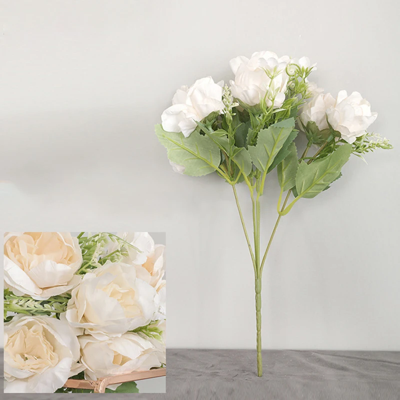 Fake Rose Artificial Silk Peony Pink Flowers Bridal Wedding Bouquet Home Decor