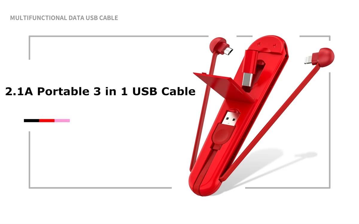 2.1A портативный 3 в 1 USB мультизарядный кабель, используемый в качестве держателя, небольшой и простой в переноске, совместимый с большинством смартфонов и подушечек