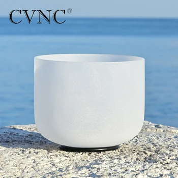 CVNC 14 Inch Chakra Frosted Quartz Crystal Singing Bowl with Free Mallet & O-ring C/D/E/F/G/A/B Note for Calm Sound Healing