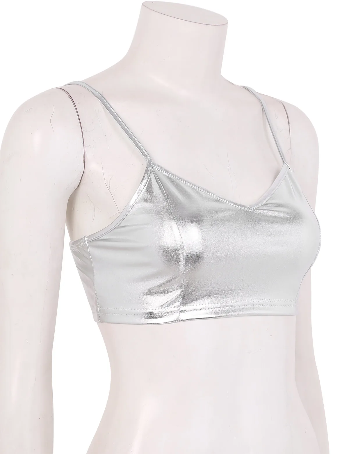 Сексуальный лифчик, бюстгальтер, топ, бикини, топы для женщин, короткий топ, блестящий металлический, на бретельках, короткий топ, бикини, feminino