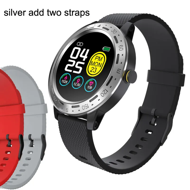 Add a 2 color strap Для мужчин Смарт-часы сердечного ритма крови Давление для отображения данных по содержанию кислорода Фитнес трекер погода музыка монитор сна умные часы с сенсорным экраном - Цвет: Add a 2 color strap