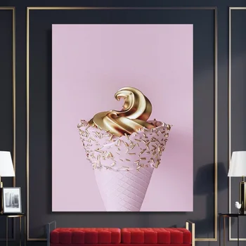 

Wall Art Canvas Painting Poster Golden Ice Cream Canvas Prints Pictures For Wall Poster Decorative Tableau Mural Tuinposter
