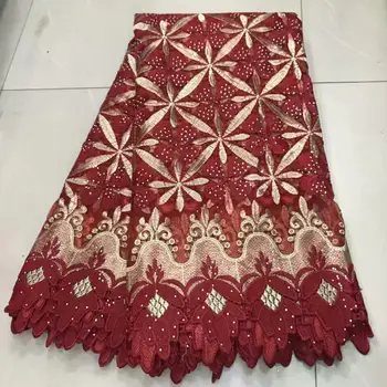 

Wine Cotton Design Swiss Voile Lace In Switzerland With Stones African Dry Lace Fabric High Quality Nigerian For Wedding 5 yards
