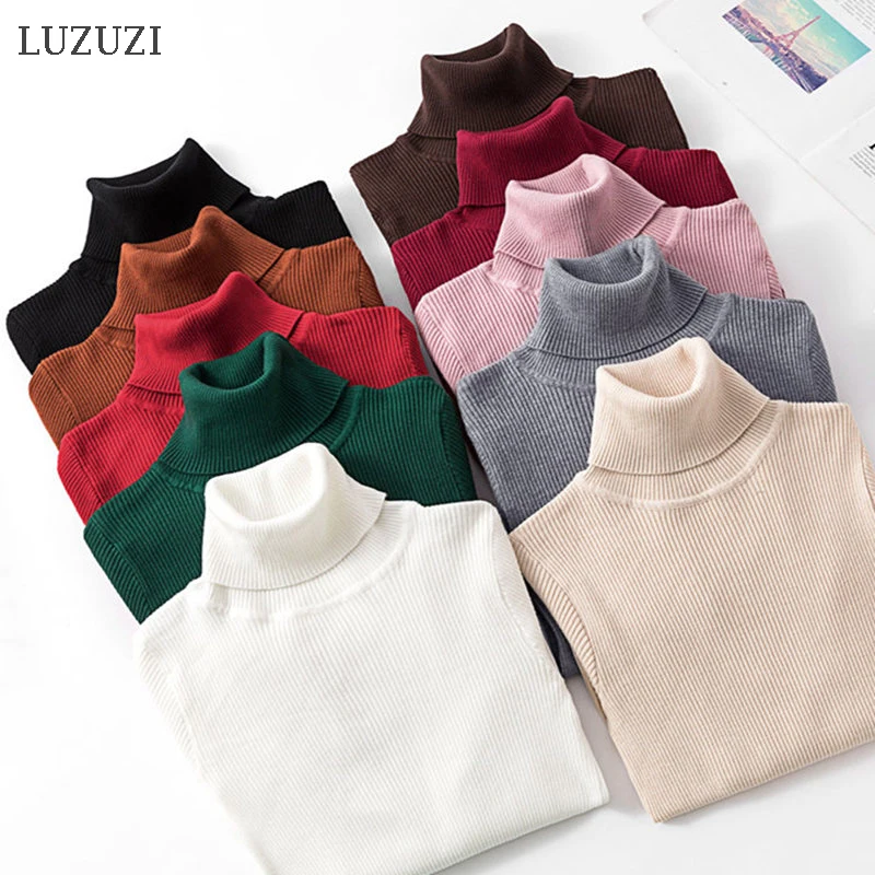 

LUZUZI 2019 autumn winter Women Knitted Turtleneck Sweater Casual Soft polo-neck Jumper Fashion Slim Femme Elasticity Pullovers