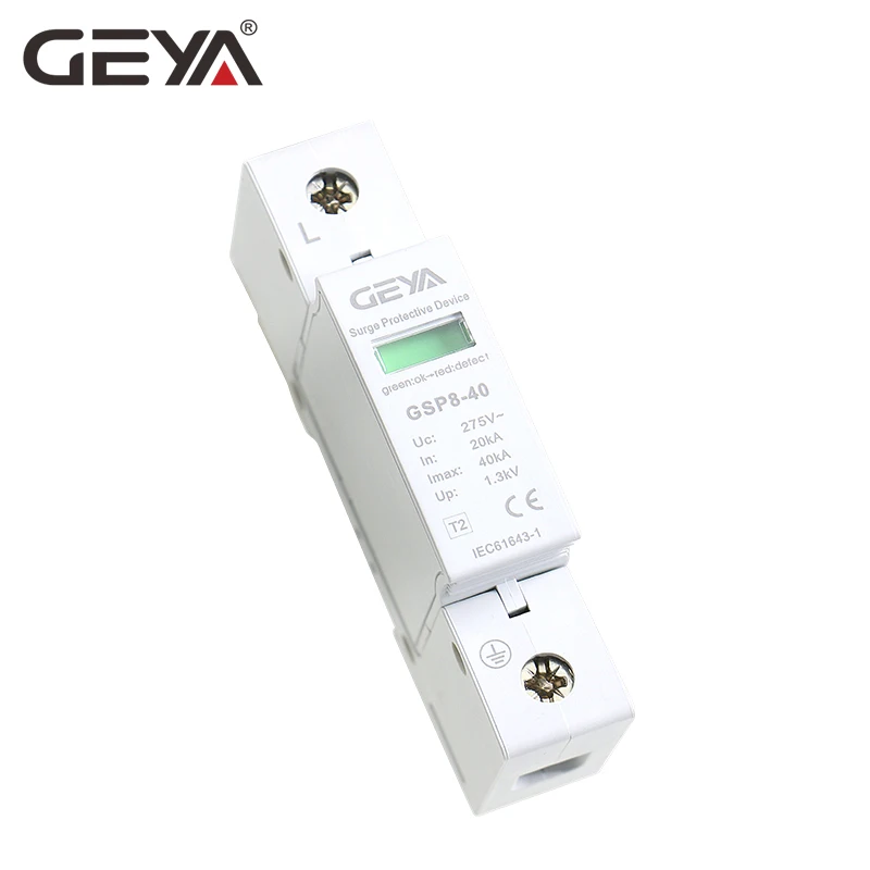 

GEYA GSP8 1P 40KA SPD Surge Protector 275V 385V 400V 440V Surge Protection Device Low-voltage Arrester Device