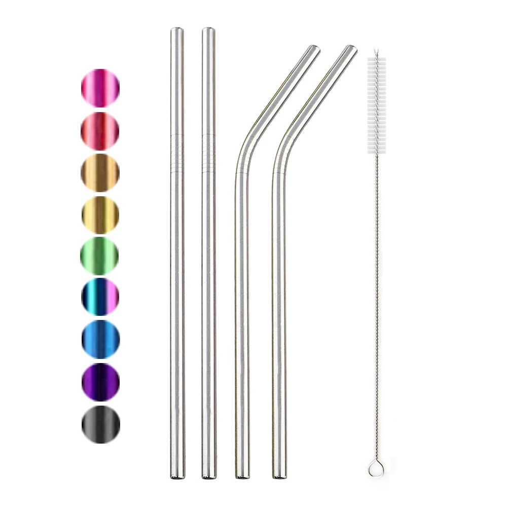 18/10 Stainless Steel Straw Set Reusable Drinking Straw With Cleaner Brush Bar Party Accessory metal straw set drinking straws cocktail accessories