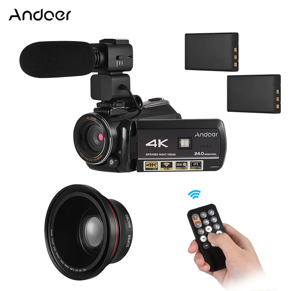 Цифровая видеокамера Andoer AC3 4K UHD 24 МП DV-камера с 30-кратным увеличением Wi-Fi