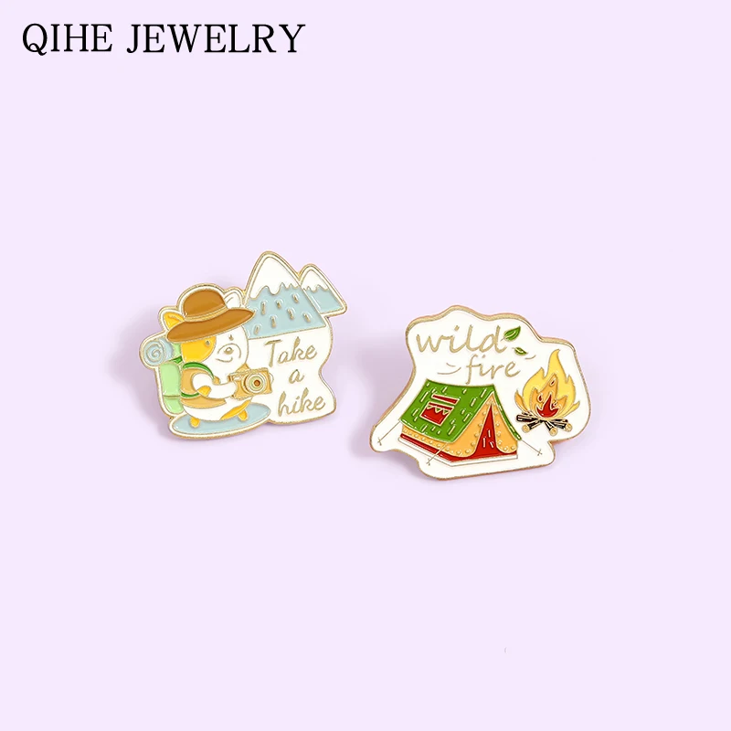 Пеший Туризм Explorer эмали штырь на открытом воздухе дикий походный костер значок