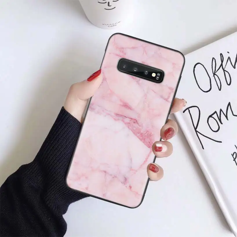 Чехол с белым мрамором и розами для samsung Galaxy S10+ Plus Lite Note 10 9 8 S9 S8 J4 J6+ Plus S7 S6 черный чехол для телефона