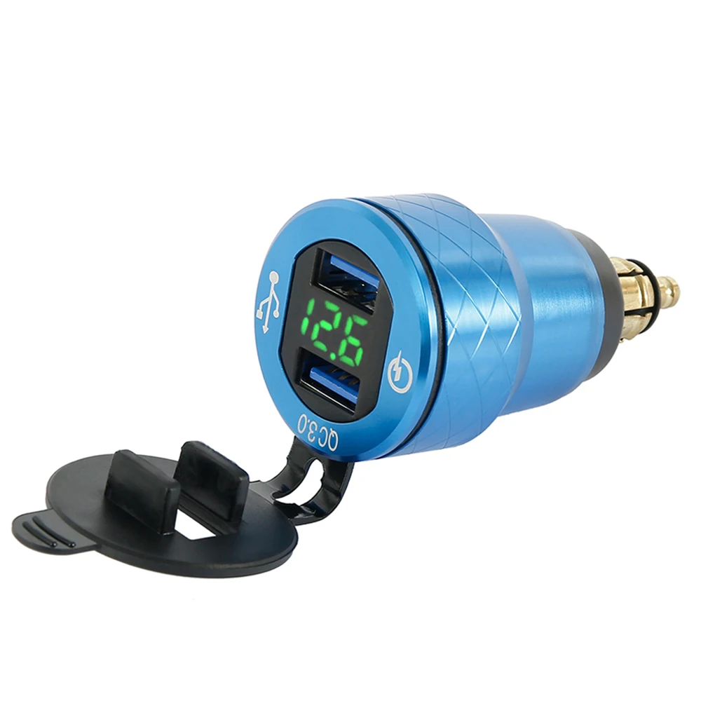 4.2A мотоциклетная Быстрая зарядка 3,0 двойной USB Автомобильное зарядное устройство розетка цифровой дисплей Вольтметр для телефона USB зарядное устройство Быстрая зарядка - Цвет: Синий