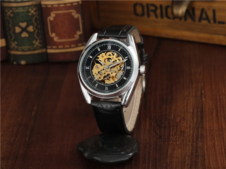 

Goer Fully Automatic Analog Watch Business MEN'S Leather Belt Analog Watch Hollow Table Gz0017