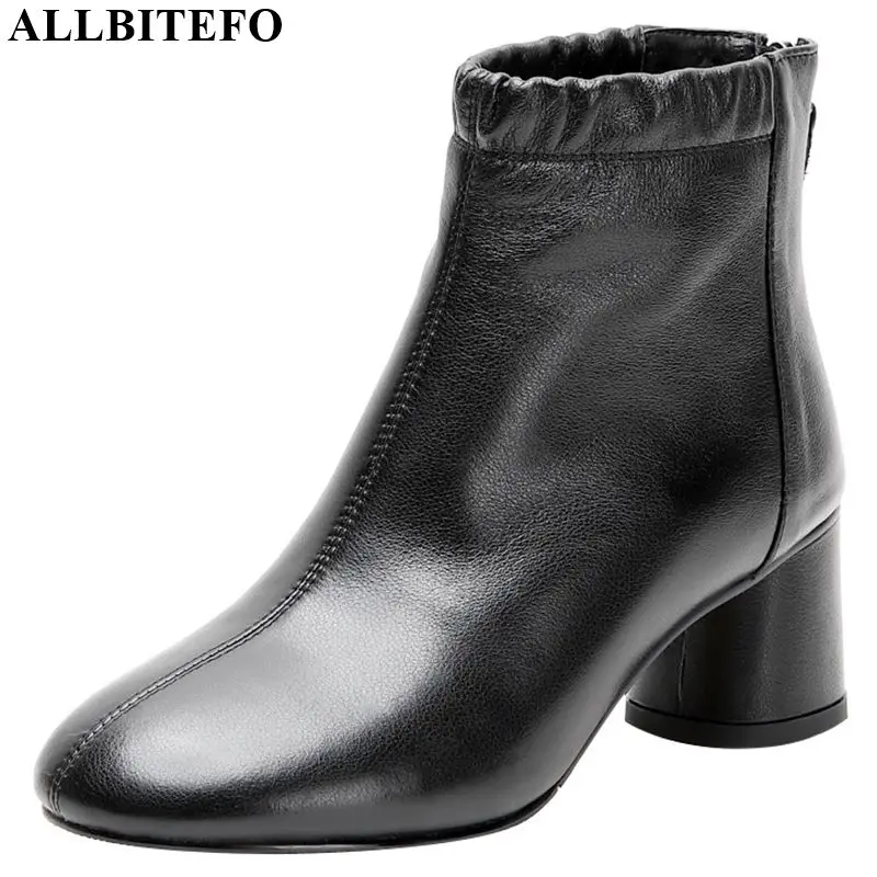 ALLBITEFO/горячая распродажа; удобные женские сапоги из натуральной кожи; однотонные модные ботинки для девочек; сезон осень-зима; ботильоны в простом стиле