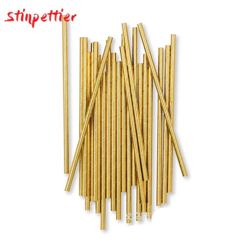 Disposable Tableware Gold Palm Leaf Plates Cups Straws Embossing Knife And Fork For Wedding Birthday Party Supplies ASD161 - Color: 20pcs straws