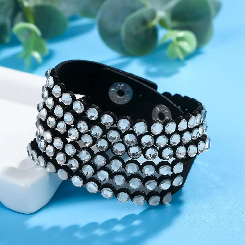 Black BraceletS HOCOLE, очаровательный кожаный браслет со стразами, браслет с кристаллами, многослойные браслеты для женщин, pulseras mujer moda, ювелирные изделия - Окраска металла: Black BraceletS