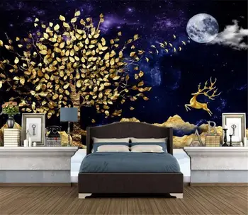 

3d Wallpaper Light Luxury Gold Foil Forest Elk View Home Decor Living Room Wall Covering Wallpaper
