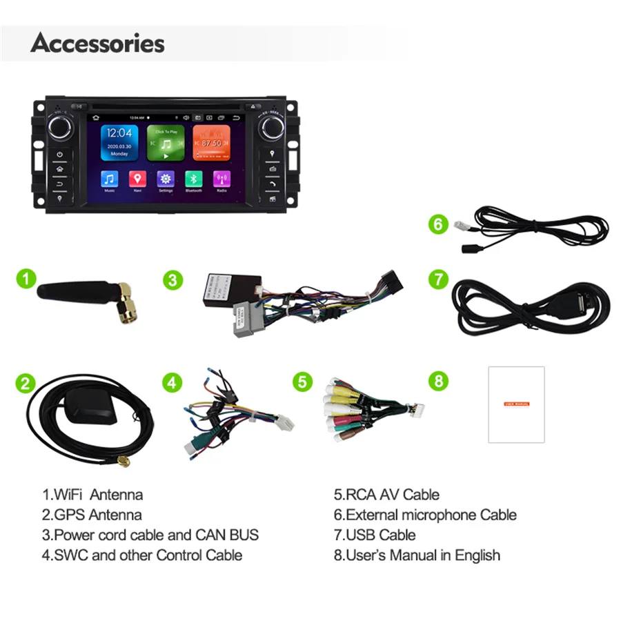 6.2 Inch Car Stereo Radio Android 10 GPS Navi Builtin Carplay 2+32G For Dodge Ram for Chrysler 300C for Jeep Cherokee Universal