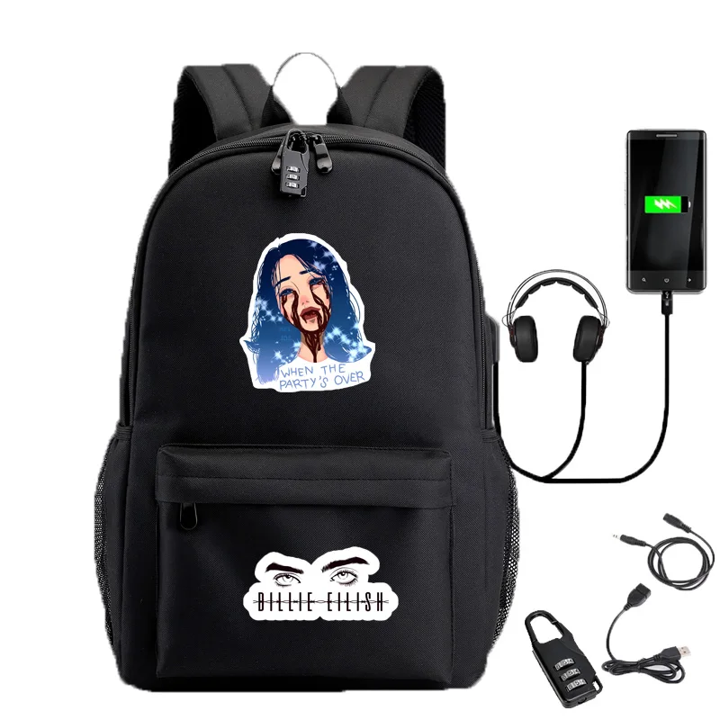 J IMIDO Billie Eilish рюкзаки для студентов с противоугонным замком зарядка через Usb для подростков дорожная сумка для мальчиков и девочек рюкзак на плечи - Цвет: J