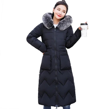 

Nicesnowl Solil Fur Thicken Zipper Long Down Coats Women Casual Long Sleeve Warm Cotton Coats Female women down coat
