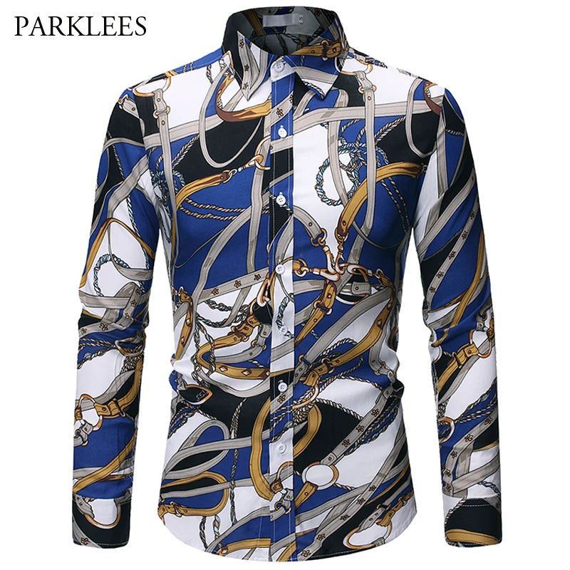 

Palace Style Printed Trend Personality Design Men's Long Sleeve 2019 New Spring and Autumn New Fashion Casual Slim Men's Shirt