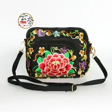 Cross Border for New Style Canvas Embroidery Cross-body Purse Phone Bag Ethnic-Style Double-Sided Embroidered Three Layer Should