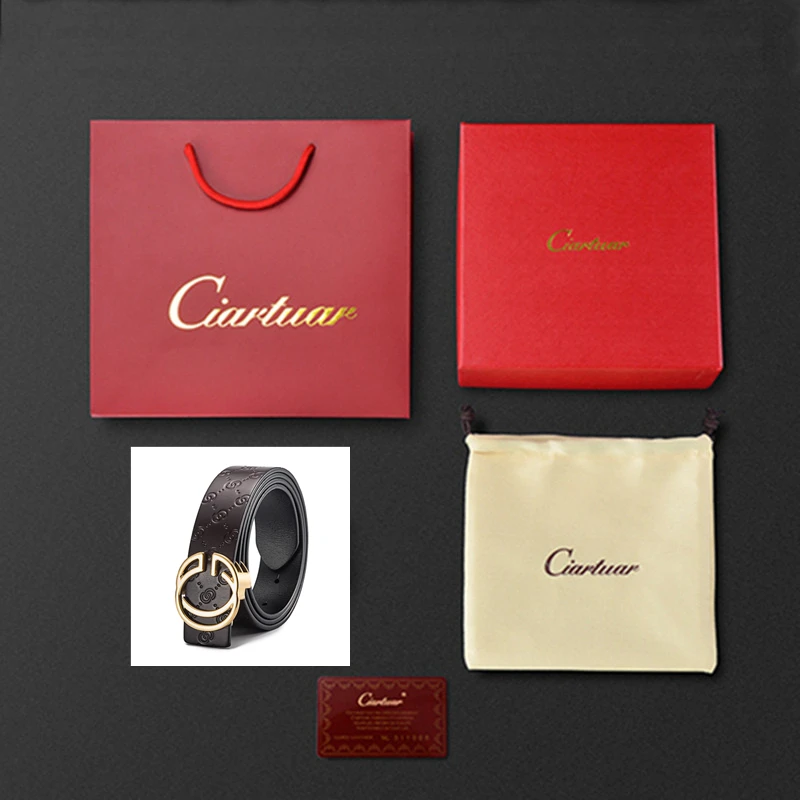 Gold and Gift Set Ciartuar роскошный Стильный дизайнерский мужской ремень Wo мужской s ремень из воловьей кожи мужские s CC кожаные ремни GG ceinture damski pasek meski riem - Color: Gold and Gift Set