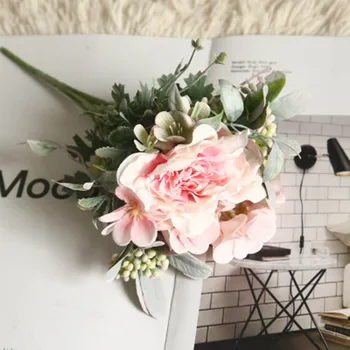 

26.5CM Artificial Flowers Wedding Decoration Silk Rose Fake Flowers Plastic Branches with Leaves Home Hotel Decor