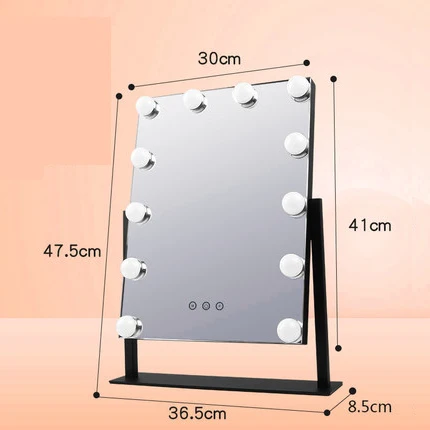 Голливуд Стиль косметические зеркала для макияжа с подсветкой зеркало с подсветкой с 12x 3W затемнения светодиодный лампы сенсорный Управление регулировки Яркость - Color: 12Bulbs Black(30x40)