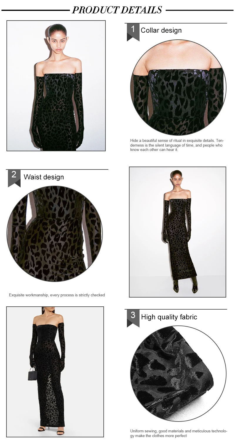 VC Dress For Women 2022 Velvet Leopard Print Long Sleeve Gloves Design Tube Top Off Shoulder Long Dress