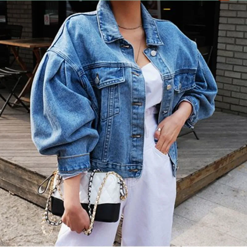 

South Korea Official Website INS Button down Travel-Style Retro dai dou Jeans Cardigan Fashion Cropped Jacket