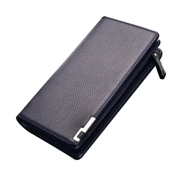 

Men Wallets Long Large-Capacity Multifunctional Zipper Leather Wallet Wristband Litchi Pattern Multi-Card Clutch