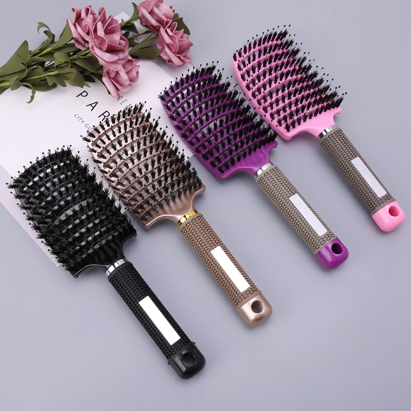 Salon Professional Bristle Nylon Hairbrush Scalp Massage Comb Wet Hair Brush 5
