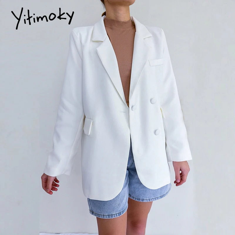 Yitimoky костюм Блейзер Женский Белый пальто зимняя одежда куртка оверсайз