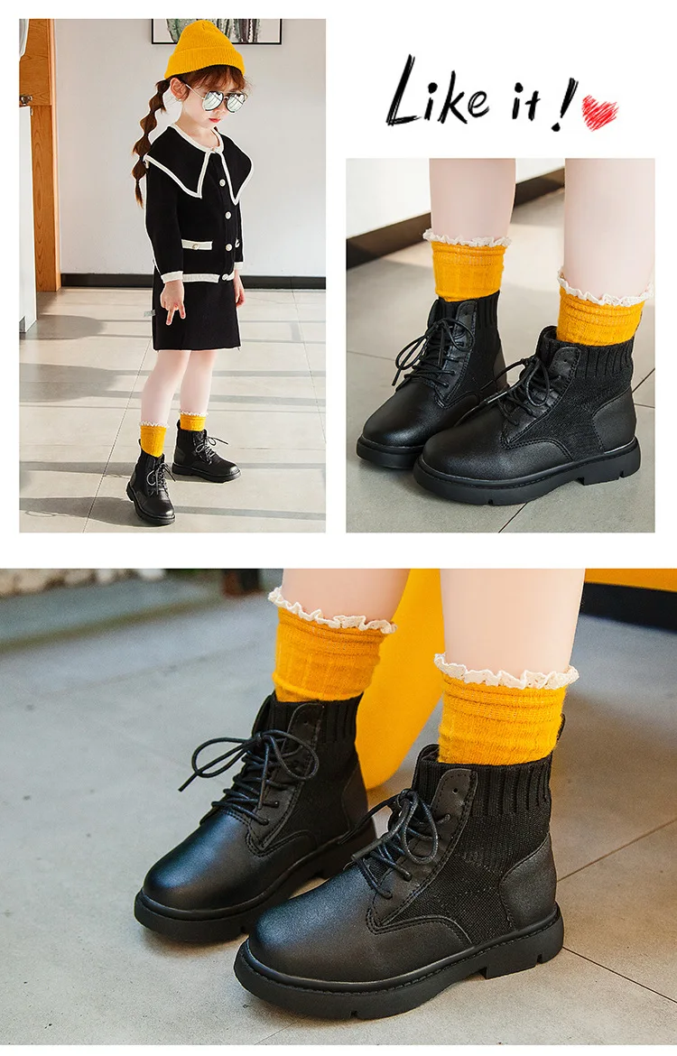 Осенние модные ботинки для девочек; детская спортивная обувь; дышащая детская повседневная обувь на шнуровке; кожаная обувь для девочек