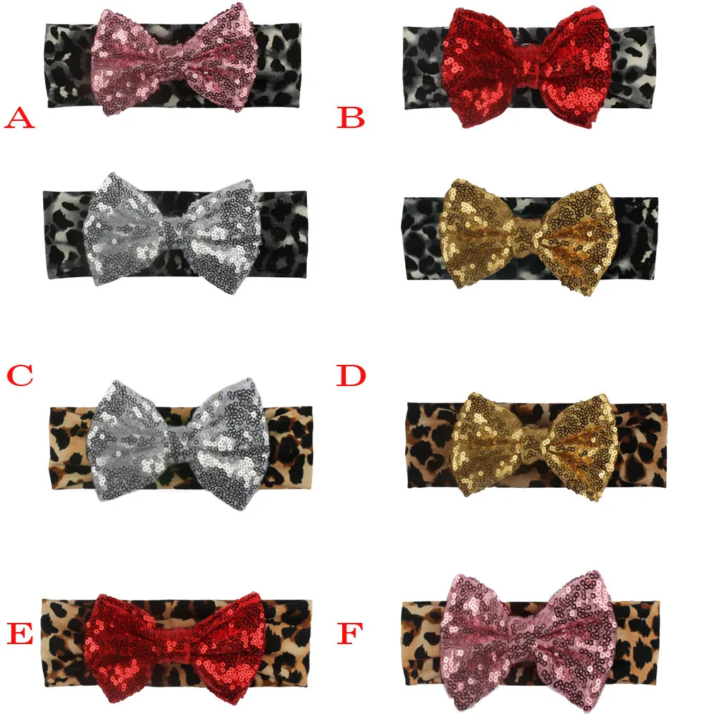 Newborn Toddler Headband Leopard print sequin bow kids headband Elastic Baby Headdress Kids Hair Band Girl Bow Knot