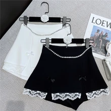 Shorts femininos 2021 outono e inverno nova sexy rendas strass corrente pantskirt femme preto branco curto casual