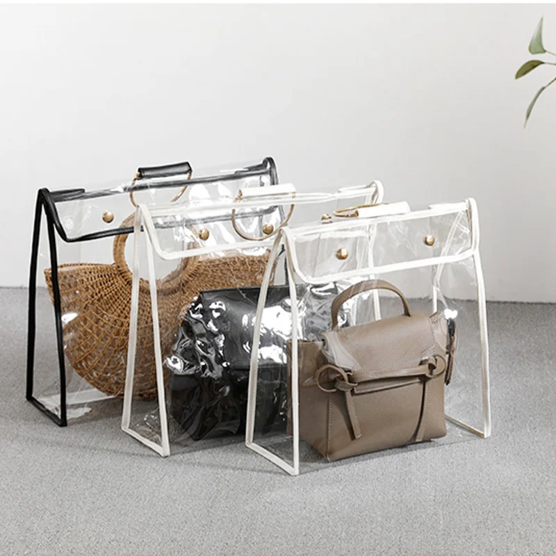 

Wardrobe Closet Dust Bag Cover Transparent Hanging with Handle Handbag Protector with Magnetic Snap Household Storage Accessorie