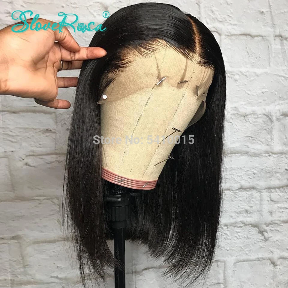 

13x4 Lace Short Bob Wigs 130% Brazilian Remy Hair Can Be Dyed Lace Front Human Hair Wigs Pre-Plucked Bleached Knots Slove Rosa