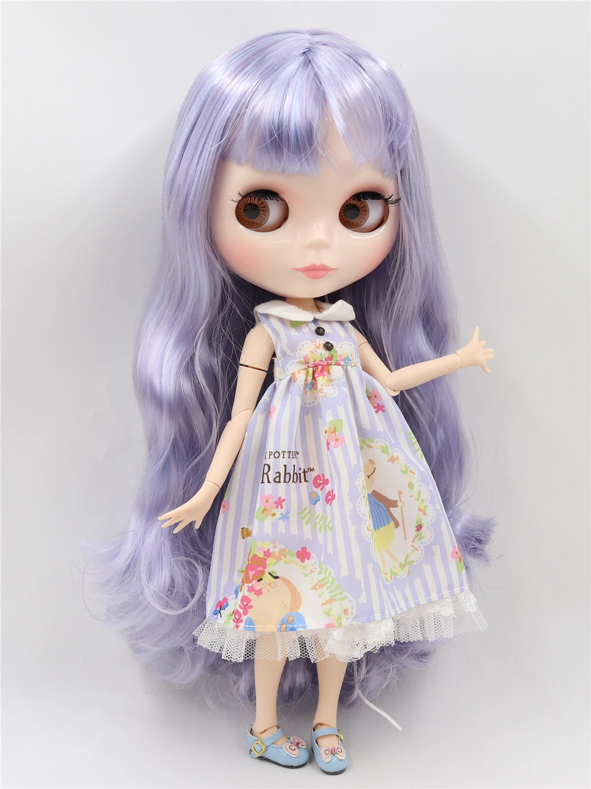 Neo Blythe Doll with Purple Hair, White Skin, Shiny Cute Face & Custom Jointed Body 1