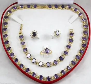

Free Shipping Fine real new Fashion Cubic Zirconia Trendy Jewelry 100%Purple Crystal new fine necklace bracelet earring Ring Jew
