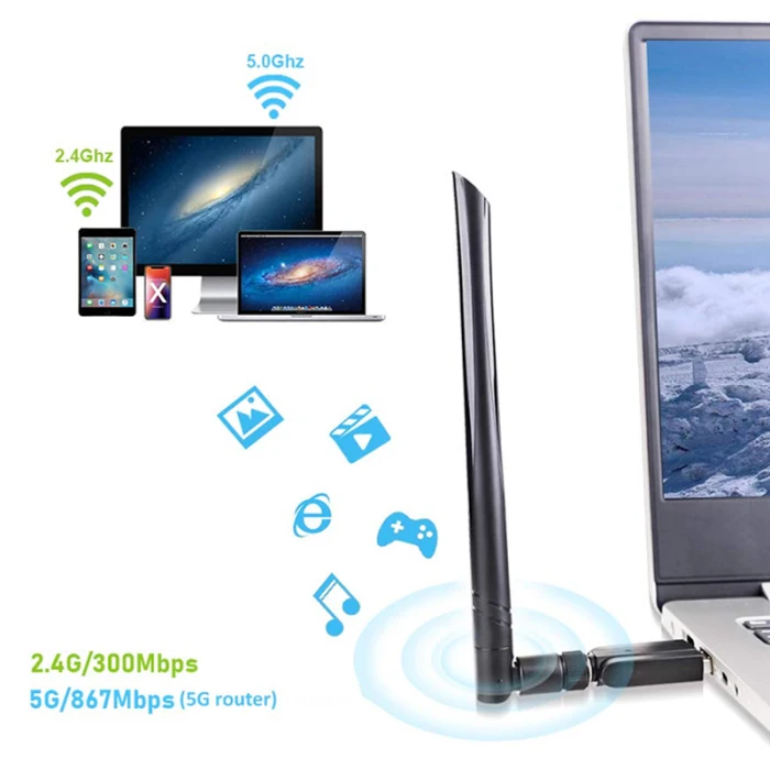 1200 м беспроводная сетевая карта Wifi приемник двухдиапазонный 2,4G+ 5,8G USB3.0 адаптер EM88