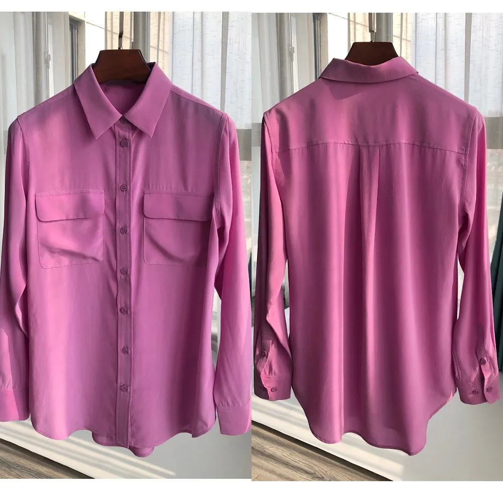 Women's Turn-down Collar Blouse 100% Silk Solid