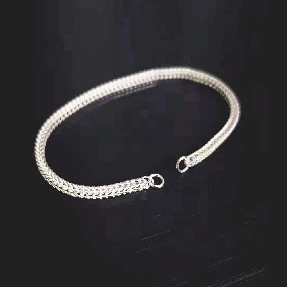 

925 Sterling Silver Bracelet Half Finished Without Clasp Fox Tail Chain