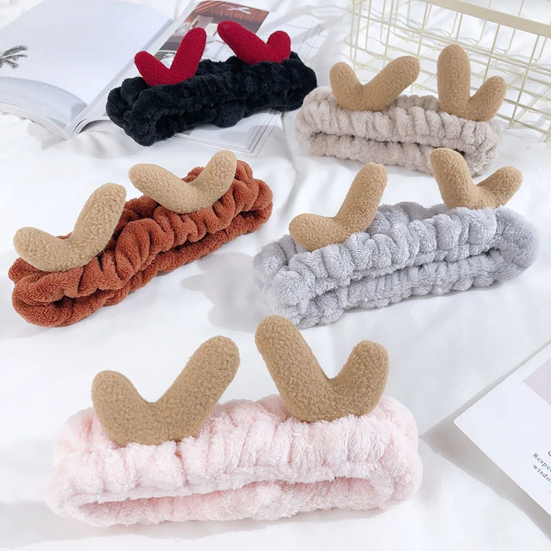 Женские повязки на голову из кораллового флиса с бантиком и надписью OMG, модные корейские милые рога в виде сердца, мягкая резинка для волос, аксессуары для волос для девочек