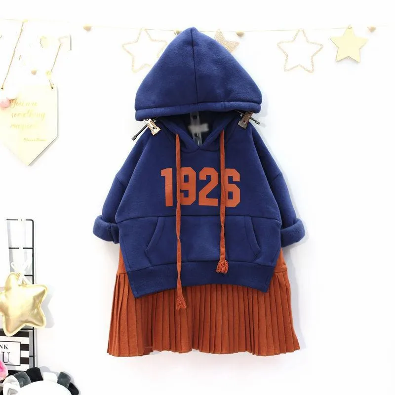 Cena Mihkalev dzieci jesień sukienka 2020 dziewczynka polar księżniczka sukienki dla zagęścić bluzy ubrania miot dziewczyny bluzy