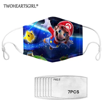 

Super Mario Bros Face Mask for Kids Washable Pikachu Anime Print Reusable Mouth Masks Reusable Mouth-muffle Mascaras Filters